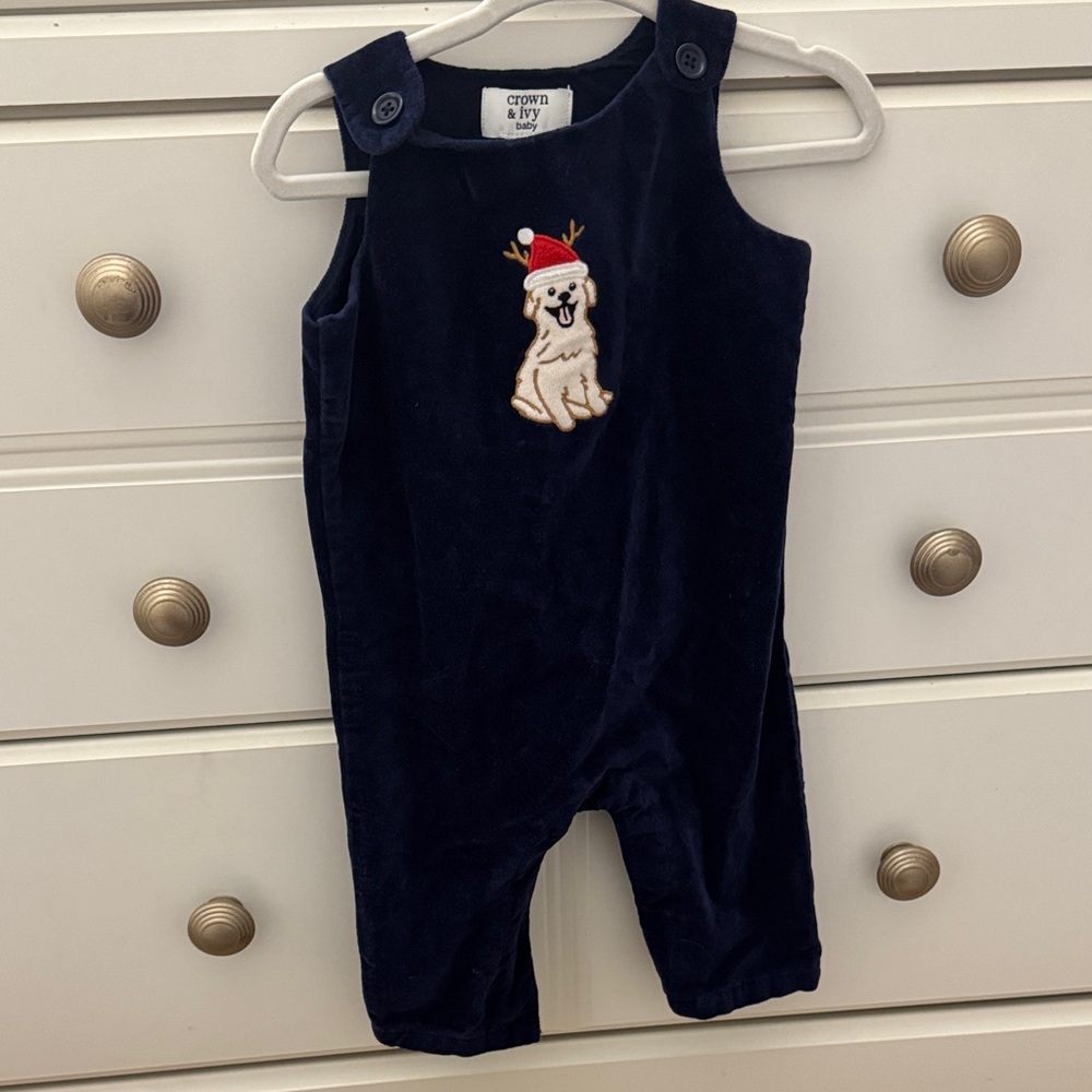 Navy Blue Baby Overalls with Dog Patch